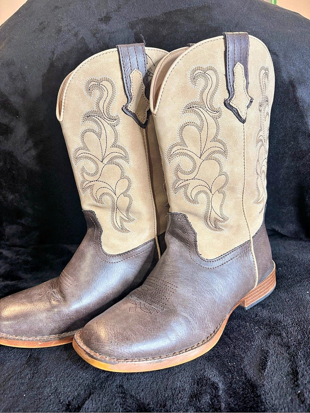 ROPER Western Embroidered Cowboy Boots US 5 Brown & Beige